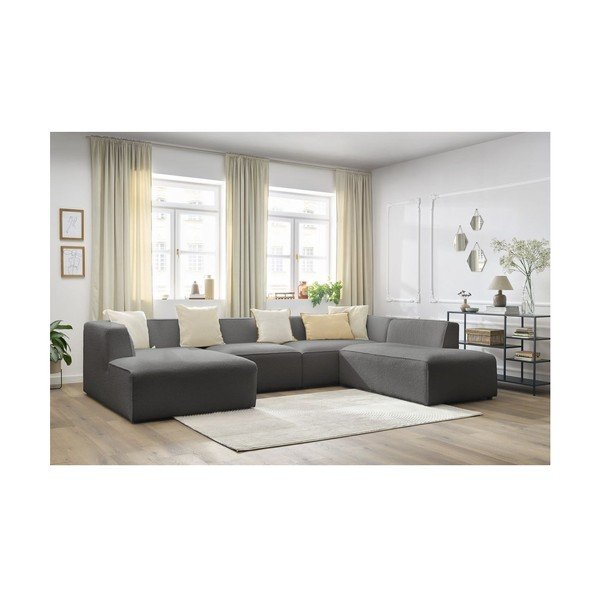 Colțar modular gri închis cu tapițerie din țesătură bouclé (cu colț pe partea dreaptă/în formă de "U") Megeve – Bobochic Paris-image-1