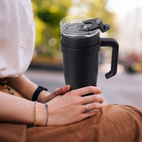 Cană termos neagră cu pai 1,2 l Termo – Orion-image-1