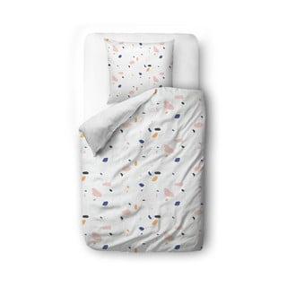 Lenjerie de pat din bumbac satinat Butter Kings Terrazzo Shapes, 140 x 200 cm, alb