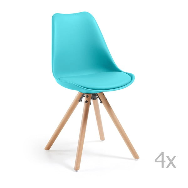 Set 4 scaune cu picioare din lemn La Forma Lars, albastru