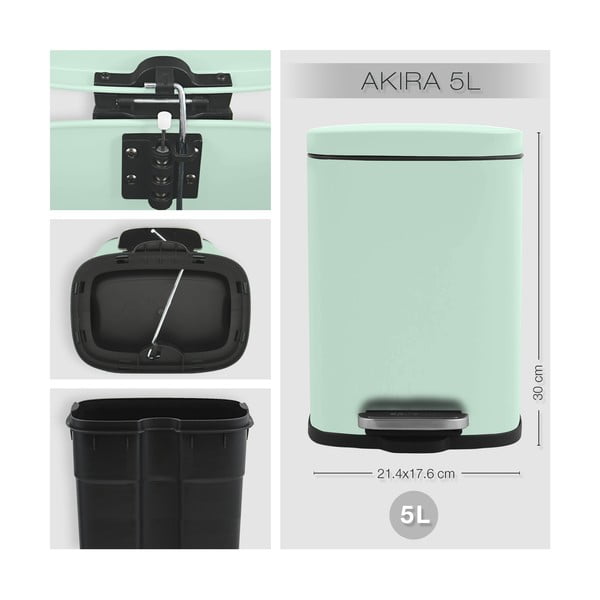 Coș de gunoi verde mentă cu pedală din oțel 5 l   Akira – Spirella-image-4