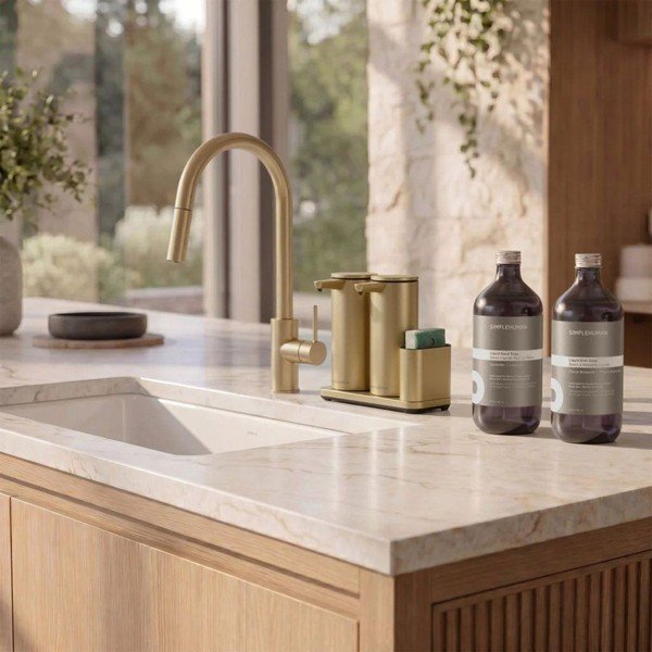 Suport pentru accesorii de spălat auriu mat automat din metal – simplehuman-image-2