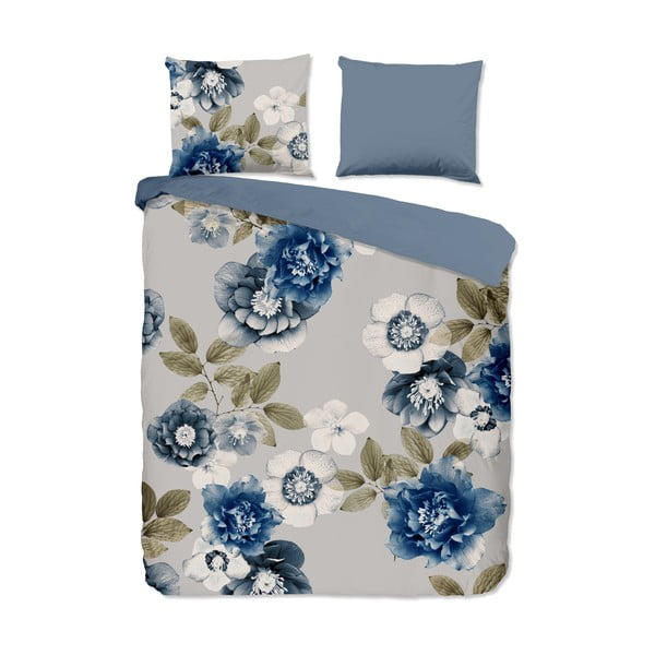 Lenjerie de pat albastră/gri din flanelă pentru pat dublu/extinsă 200x220 cm Gabin – Good Morning