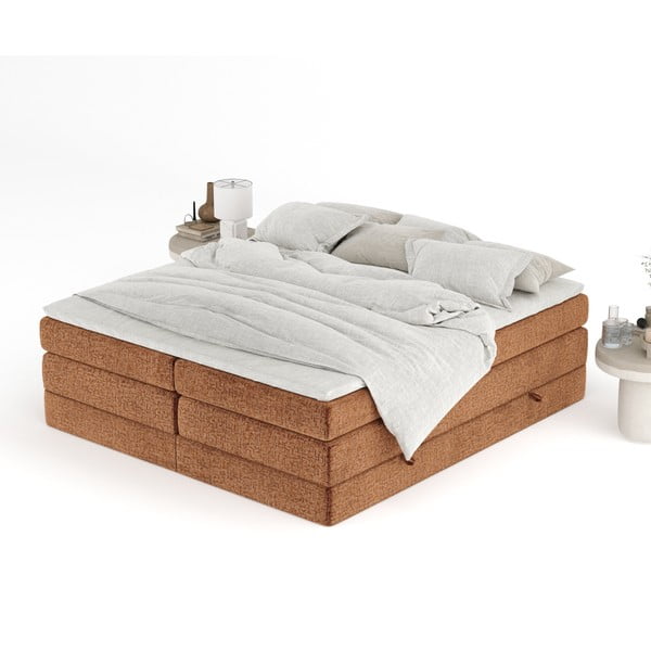 Pat boxspring portocaliu cu spațiu de depozitare/fără tăblie 180x200 cm Juniper – Maison de Rêve-image-4