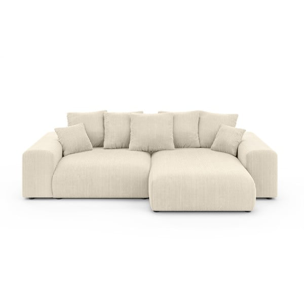 Colțar crem extensibil/cu spațiu de depozitare cu tapițerie din catifea reiată  (cu colț variabil) Luma – Ropez