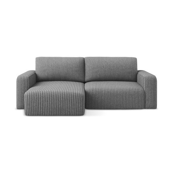 Colțar gri extensibil/cu spațiu de depozitare cu tapițerie din catifea reiată  (cu colț pe partea stângă/cu șezlong) Kona – Makamii