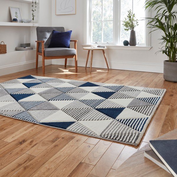 Covor Think Rugs Brooklyn Geo, 120 x 170 cm, albastru-gri-image-2