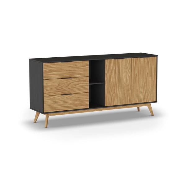 Comodă negru/natural  joasă din lemn de pin 165x80 cm Lavis – Marckeric-image-3