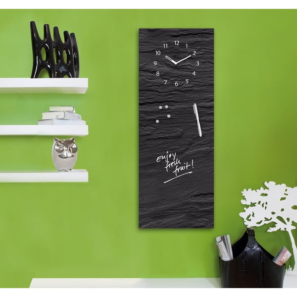 Tablă magnetică cu ceas Eurographic Black Slate, 30 x 80 cm