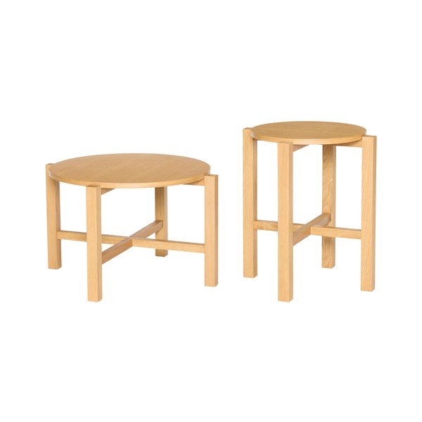 Măsuțe de cafea în culoare naturală 2 buc. rotunde cu aspect de lemn de stejar ø 68 cm Four – Hübsch