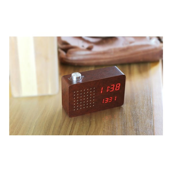 Ceas cu LED și radio Gingko Click Clock, maro-roșu-image-3