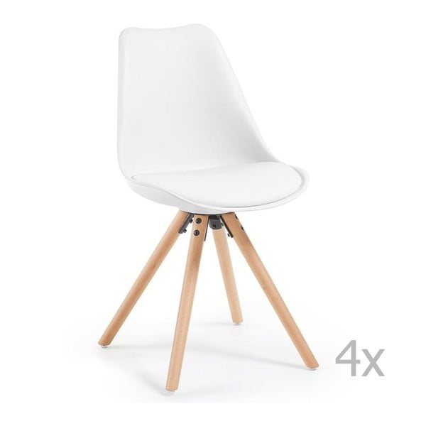 Set 4 scaune de bucătărie cu picioare de lemn  La Forma Lars, alb 