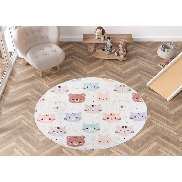 Covor pentru copii fildeș lavabil ø120 cm Cute Animals – Vitaus-image-1