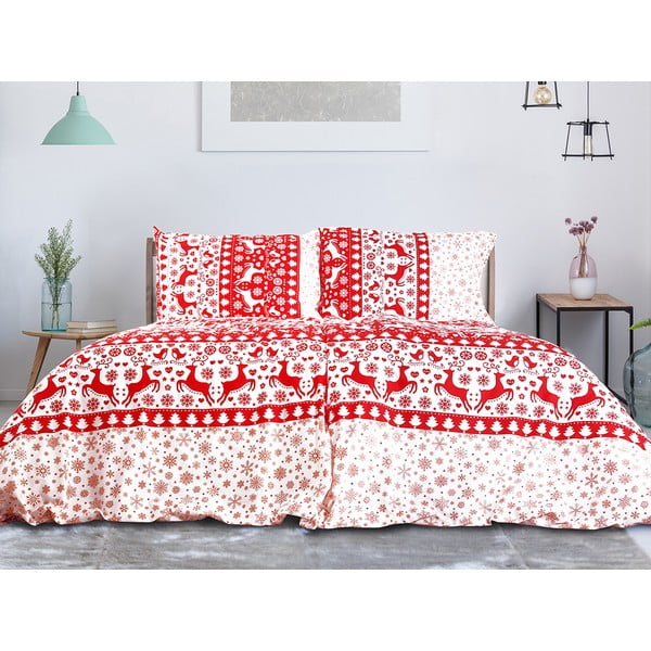 Lenjerie de pat roșie/albă din bumbac pentru pat de o persoană 140x200 cm Exclusive – B.E.S.