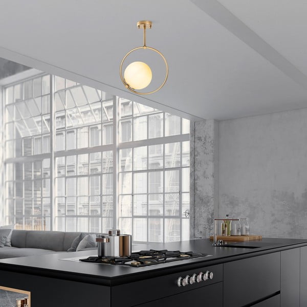 Plafonieră albă/alămie cu abajur din sticlă 39x26 cm Dolunay – Opviq lights-image-3