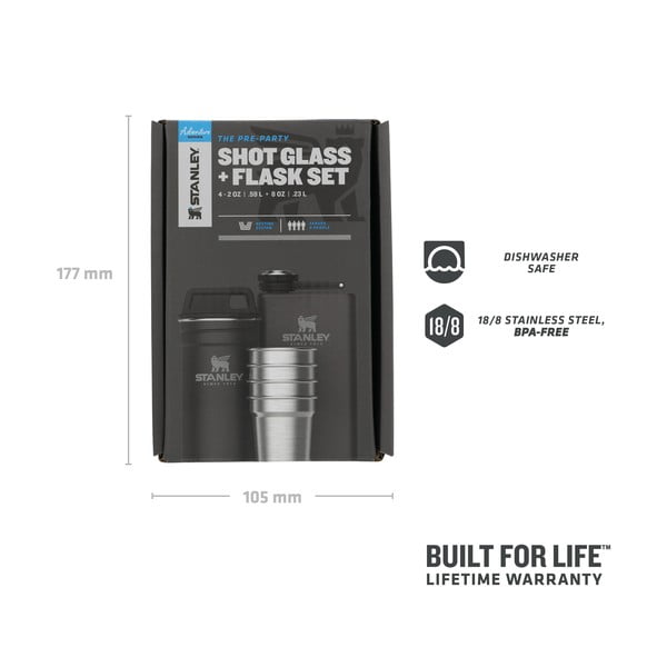 Set sticlă și pahare de tărie negru 6 buc. din oțel inoxidabil 250 ml Adventure Black – Stanley-image-1