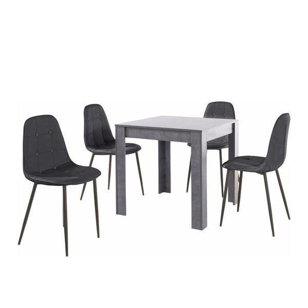 Set masă gri cu 4 scaune Støraa Lori Lamar Duro, negru