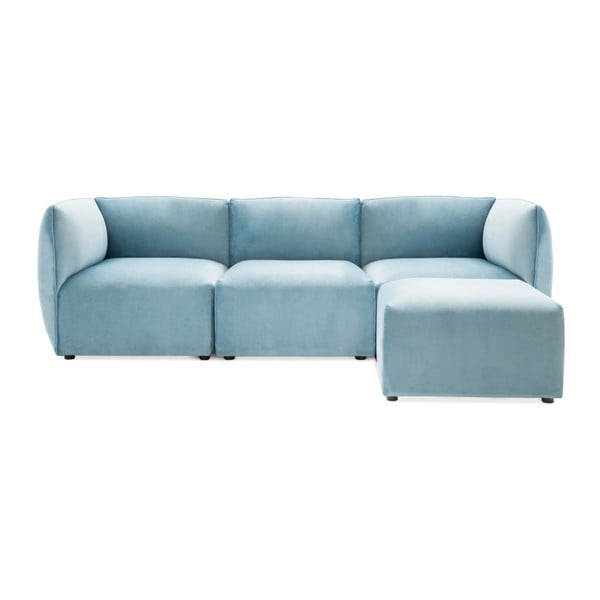 Canapea modulară cu 3 locuri și suport pentru picioare Vivonita Velvet Cube, albastru deschis