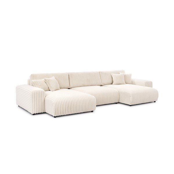 Colțar crem extensibil/cu spațiu de depozitare cu tapițerie din catifea reiată  (în formă de "U") Sarina – Ropez-image-3