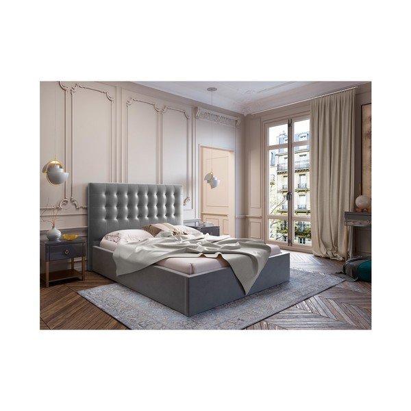Tăblie pentru pat cu tapițerie de catifea Windsor & Co Sofas Athena, 140 x 120 cm, gri-image-3