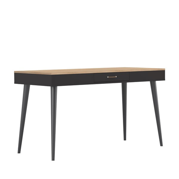 Birou negru cu blat cu aspect de stejar 134x59 cm - TemaHome -image-4