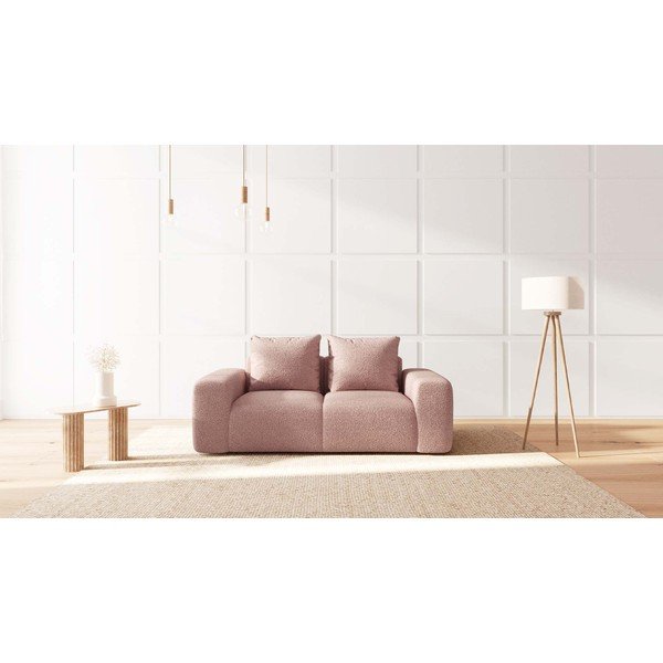 Canapea roz-deschis cu tapițerie din stofă bouclé 212 cm Feiro – MESONICA-image-3