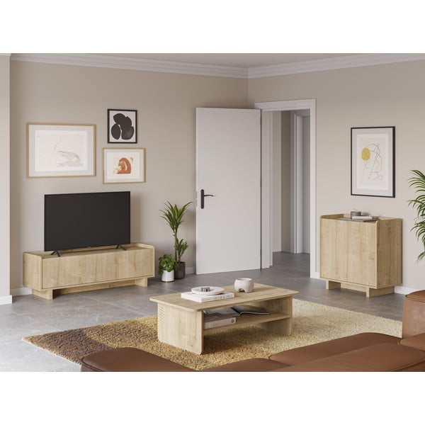 Comodă TV în culoare naturală cu aspect de lemn de stejar 180x45x40 cm Daira – Marckeric-image-3