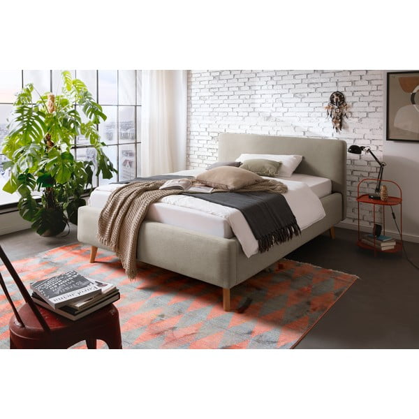 Pat matrimonial taupe tapițat cu spațiu de depozitare cu somieră 140x200 cm Mattis – Meise Möbel-image-1