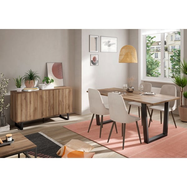 Comodă joasă cu aspect de lemn de nuc 140x80 cm Laila – Marckeric-image-1