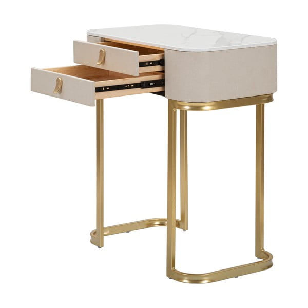 Masă consolă bej/aurie cu blat cu aspect de marmură 40x70 cm Beauty – Mauro Ferretti-image-3