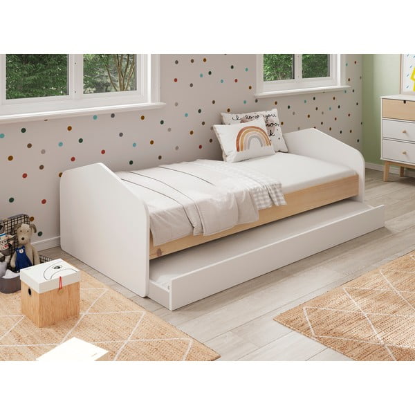 Pat pentru copii cu extensie  alb/cu aspect de lemn de pin  90x200 cm Estefania – Marckeric-image-1
