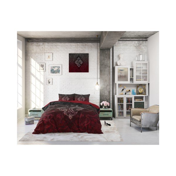  Lenjerie de pat din micropercal Sleeptime Modern Paisley, 140 x 220 cm, roșu-negru-image-3