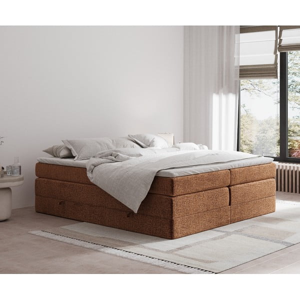 Pat boxspring portocaliu cu spațiu de depozitare/fără tăblie 180x200 cm Juniper – Maison de Rêve-image-1
