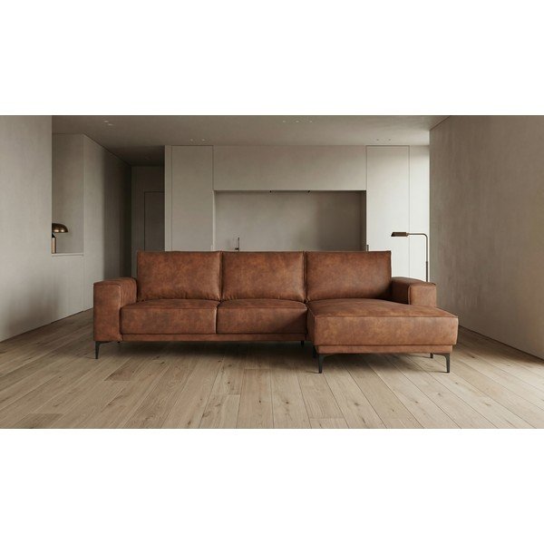 Colțar maro coniac cu tapițerie din imitație de piele (colț pe partea dreaptă) Copenhagen – Scandic-image-4