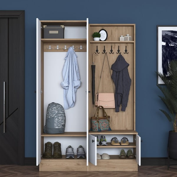 Set mobilier pentru hol alb/cu aspect de lemn de nuc Theresa – Kalune Design-image-4