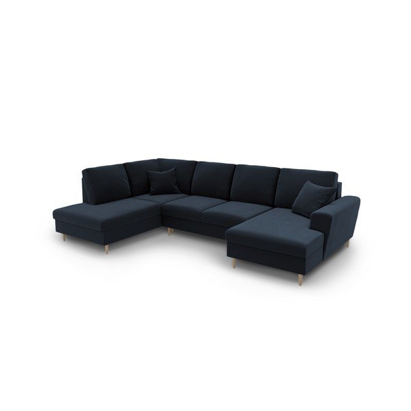 Colțar albastru închis extensibil, cu spațiu de depozitare cu tapițerie din catifea (cu colț pe partea stângă-în formă de "U") Kyoto – Cosmopolitan Design-image-1