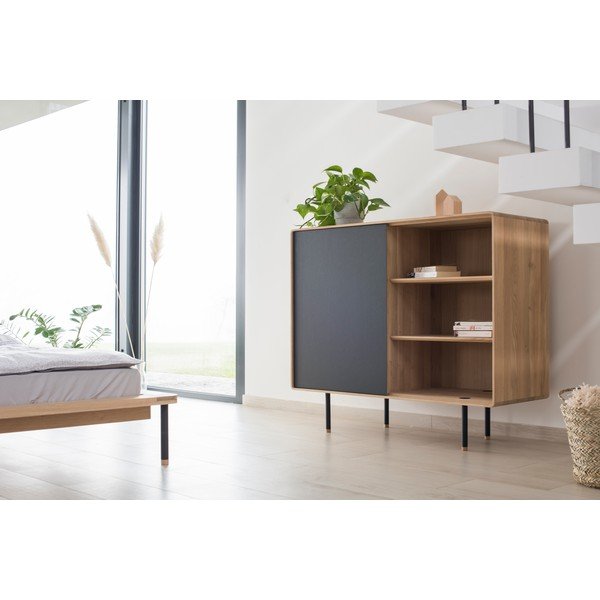 Comodă neagră/în culoare naturală joasă din lemn de stejar 118x100 cm Fina – Gazzda-image-3