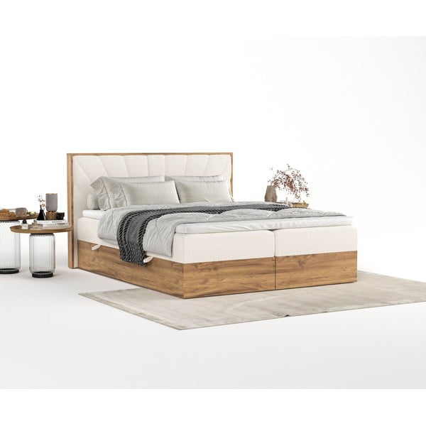 Pat boxspring crem/în culoare naturală cu spațiu de depozitare 160x200 cm Asahi – Maison de Rêve-image-2