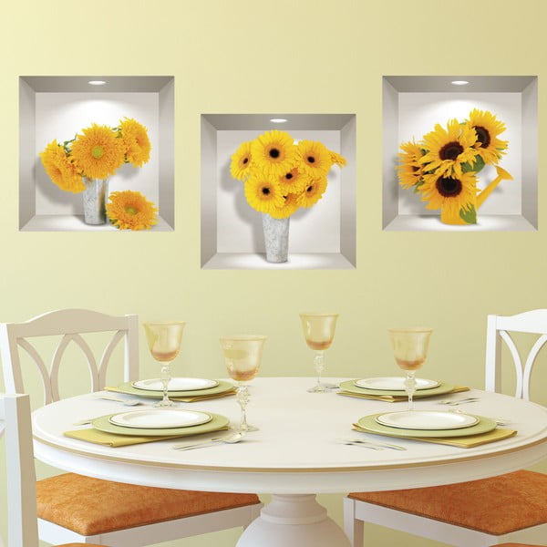 Set 3 autocolante 3D pentru perete Ambiance Sunflowers
