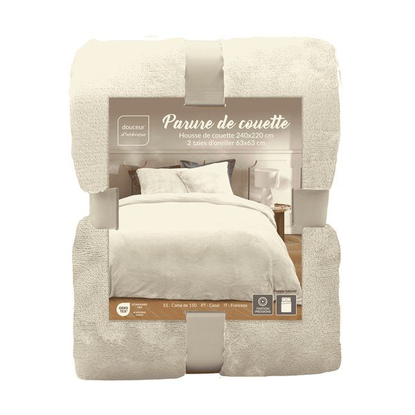 Lenjerie de pat crem din microflanel pentru pat dublu/extinsă cu 3 piese 240x220 cm Flanou – douceur d'intérieur-image-3