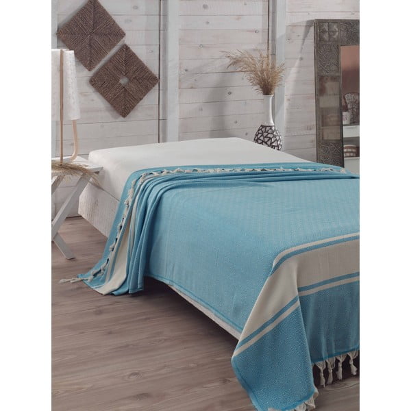 Cuvertură pat din bumbac Elmas Turquoise, 200 x 240 cm, turcoaz