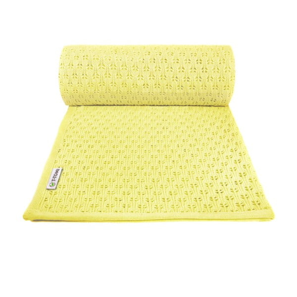 Pătură tricotată din amestec de bumbac pentru copii T-TOMI Summer, 80 x 100 cm, galben