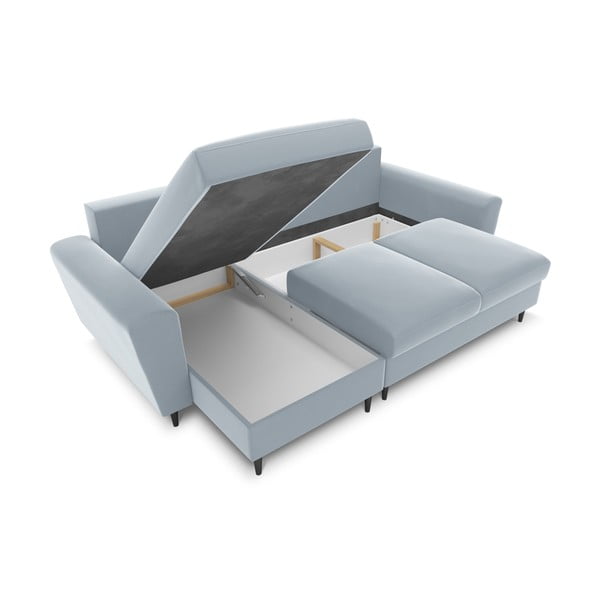 Colțar albastru deschis extensibil, cu spațiu de depozitare cu tapițerie din catifea Kyoto – Cosmopolitan Design-image-2