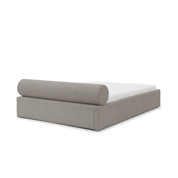 Pat matrimonial gri deschis tapițat cu spațiu de depozitare cu somieră 140x200 cm Cille – Ropez-image-3