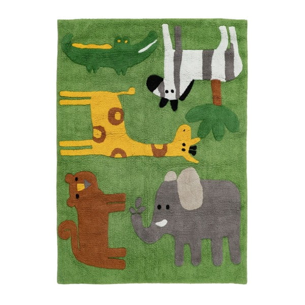 Covor pentru copii verde lavabil din bumbac 100x135 cm Animals – Ixia