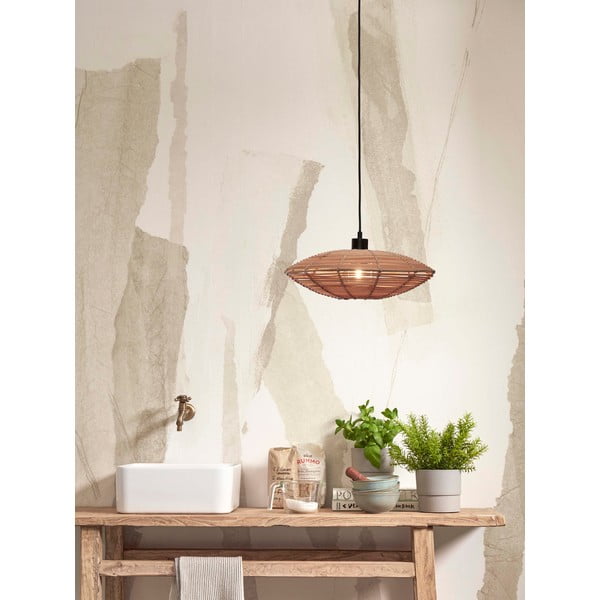 Lustră în culoare naturală cu abajur din ratan ø 40 cm Tanami – Good&Mojo-image-1