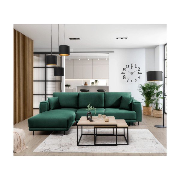 Colțar verde extensibil/cu spațiu de depozitare cu tapițerie din catifea (cu colț pe partea stângă/cu șezlong) Dalia – ELTAP-image-3