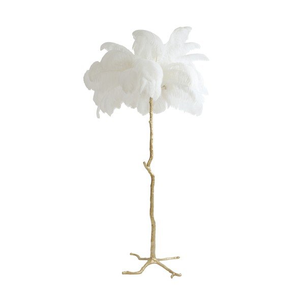 Lampadar alb/auriu cu abajur din pene (înălțime 180 cm) Feather – Light & Living-image-3