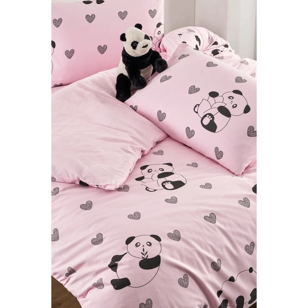 Lenjerie de pat roz pentru pat de o persoană, extinsă cu cearceaf inclus, cu 3 piese 160x220 cm Panda – Mila Home-image-2