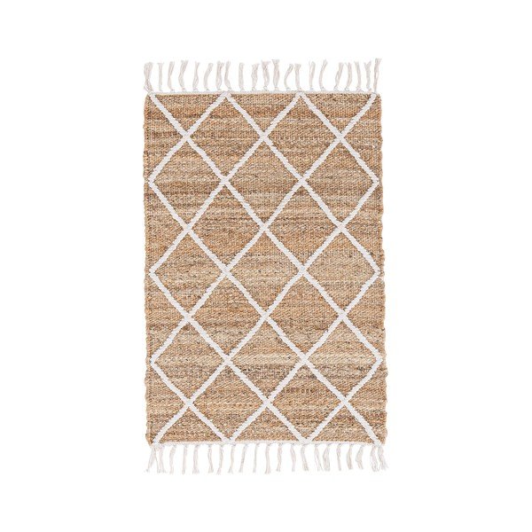 Covor alb/în culoare naturală țesut manual din iută 60x90 cm Shaila – Bizzotto